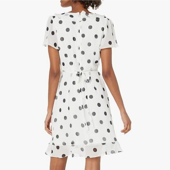 BRAND NEW KARL LAGERFELD PARIS WOMEN'S FAUX WRAP RUFFLE CHIFFON DRESS - Picture 4 of 16